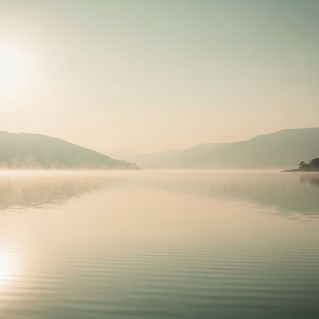 Serene misty lake at dawn